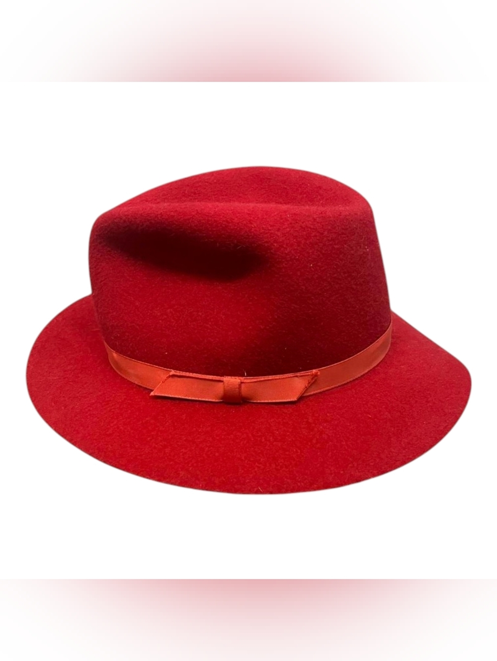 Women’s Vintage Red Fedora Brim Hat LL Bean 100% Wool Size Medium